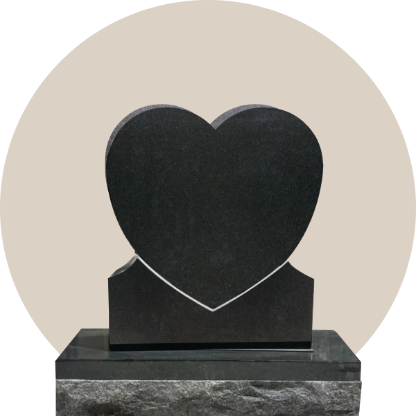 black granite single heart headstone